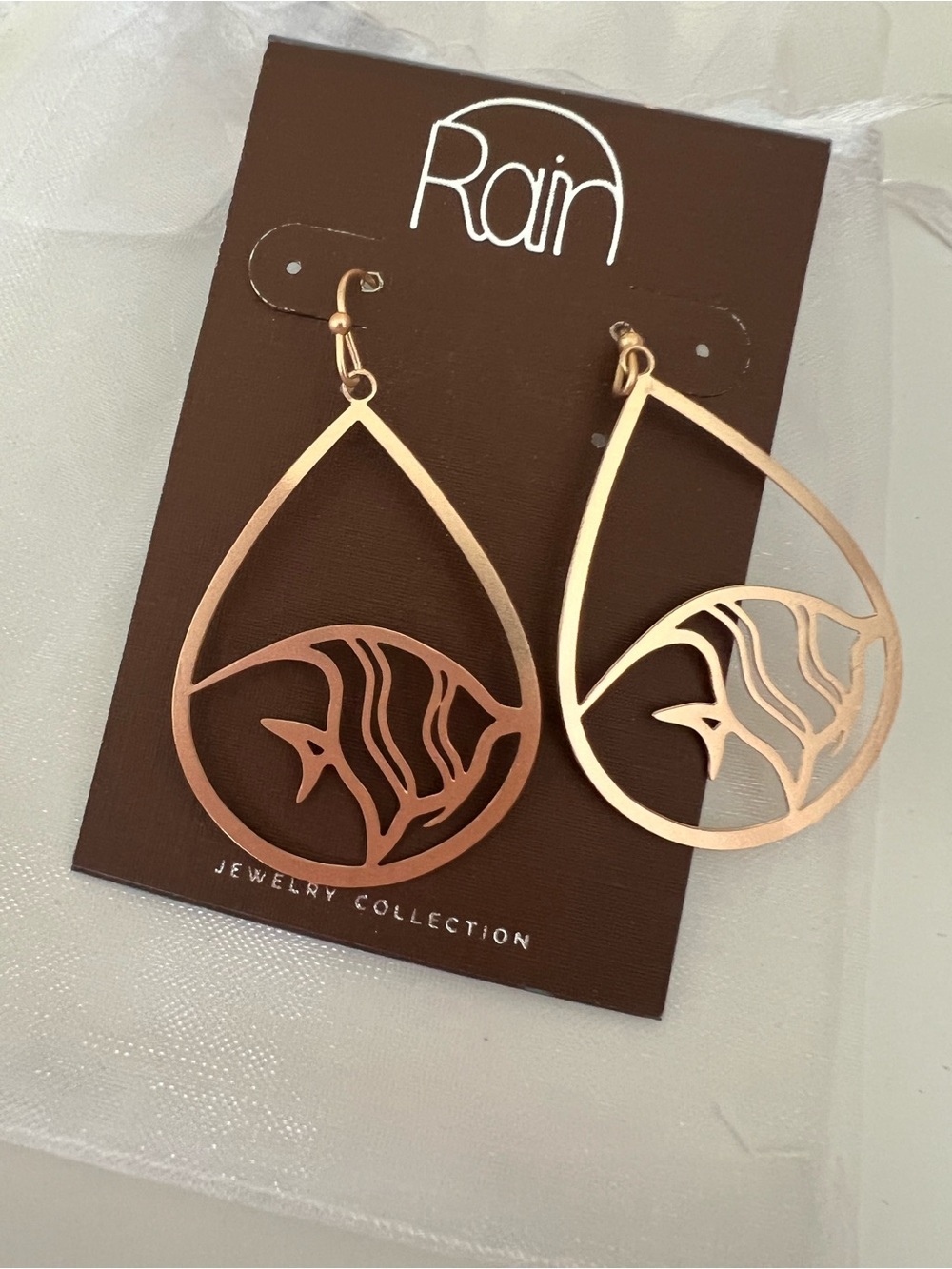 Rain Goldtone Teardrop Fish-Cutout Earrings